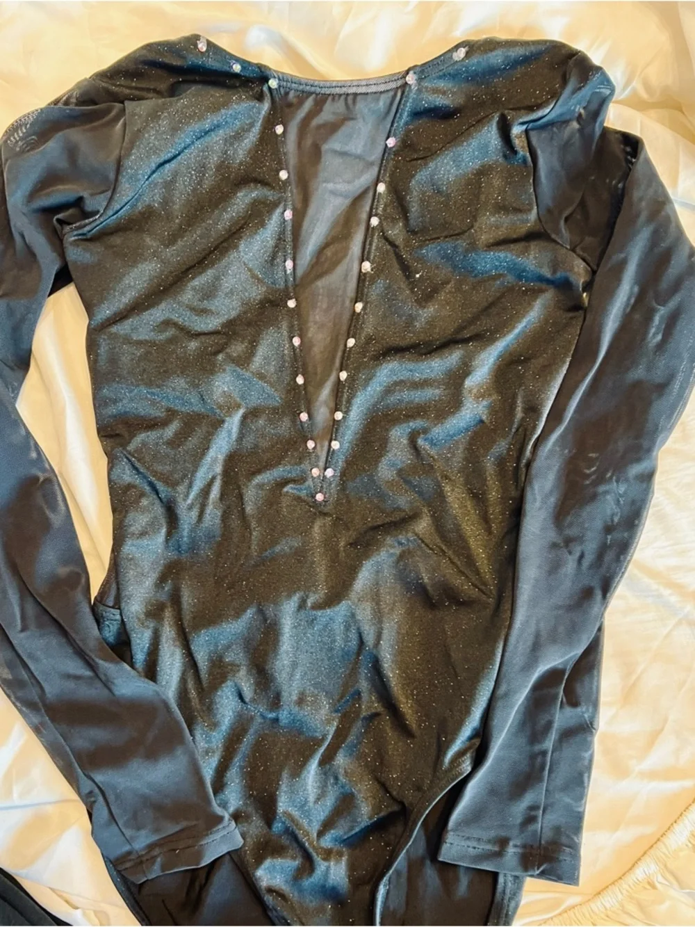 balera Black Sparkle Long Sleeve Leotard with Iridescent Rhinestones - Picture 1 of 3